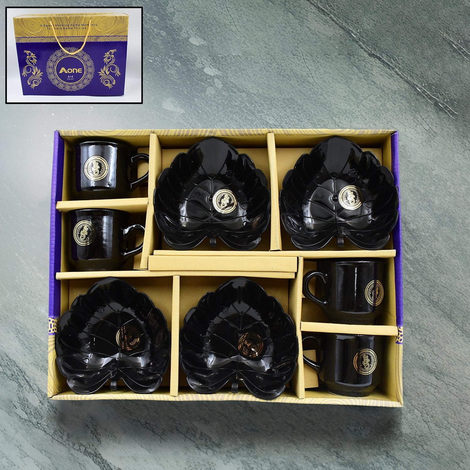 A One Ceramic Tea / cups / Mug Set With Leaf Shape Serving Bowl (8 Pcs set) by DeoDap