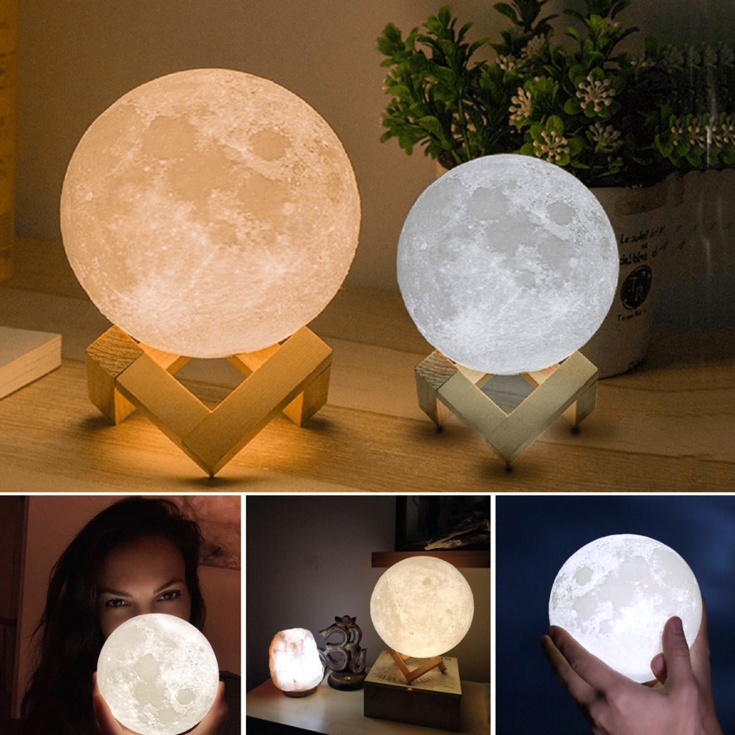 Moon Night Lamp with Plastic Stand Night Lamp for Bedroom (19 x14 Cm / 1 Pc) by DeoDap
