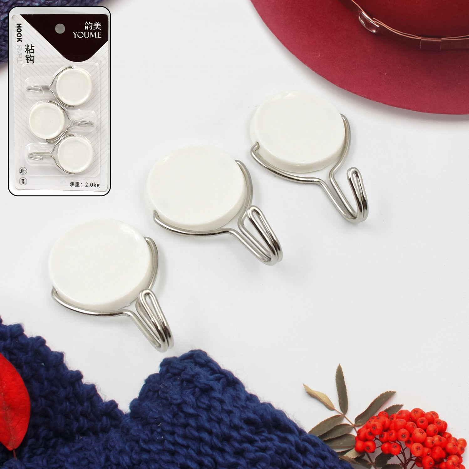 Multipurpose Self-Adhesive hooks (3 Pc Set) by DeoDap