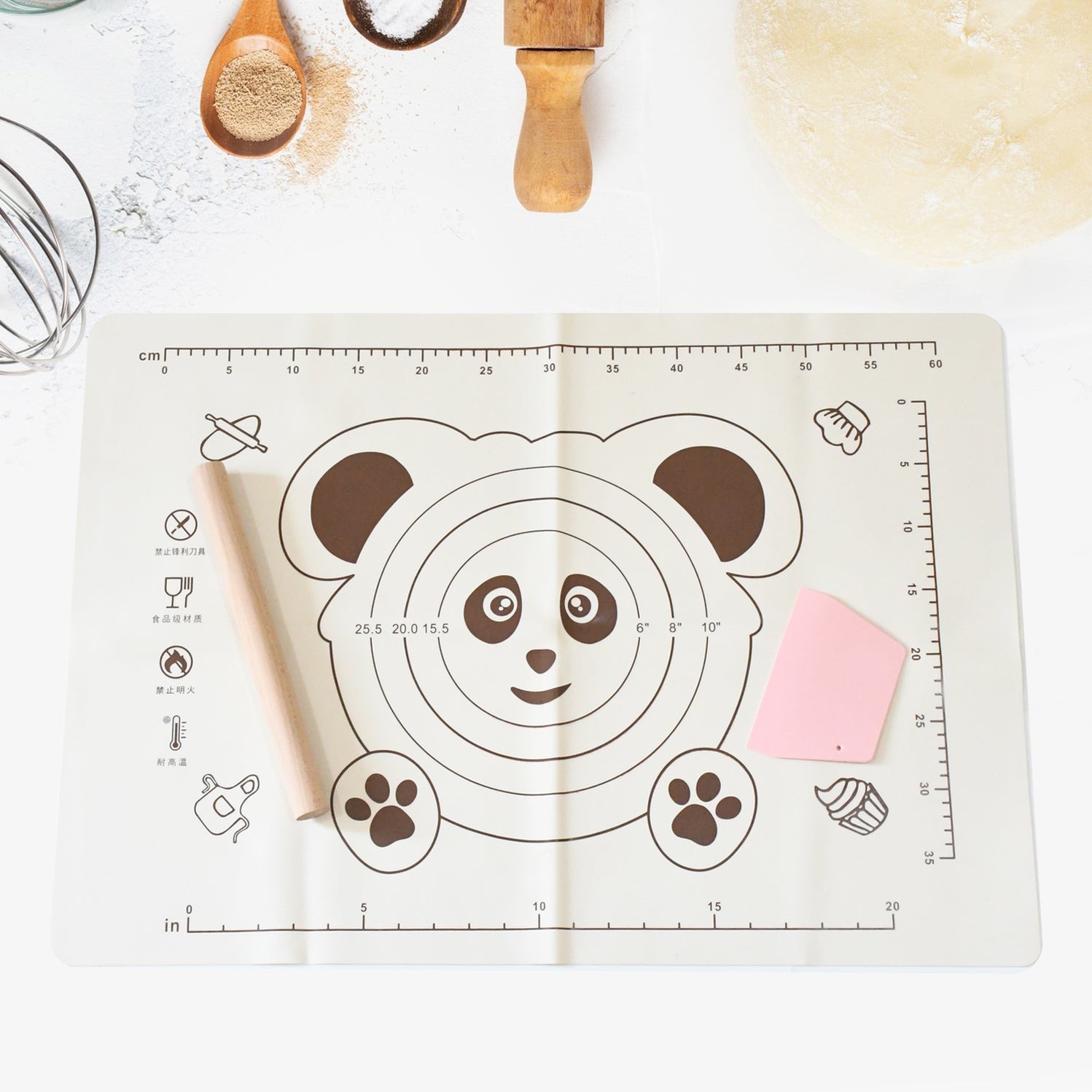 3 In 1 Silicone Baking Mat With Wooden Belan & Cake Scraper (3 Pcs Set / 50×70 CM) by DeoDap