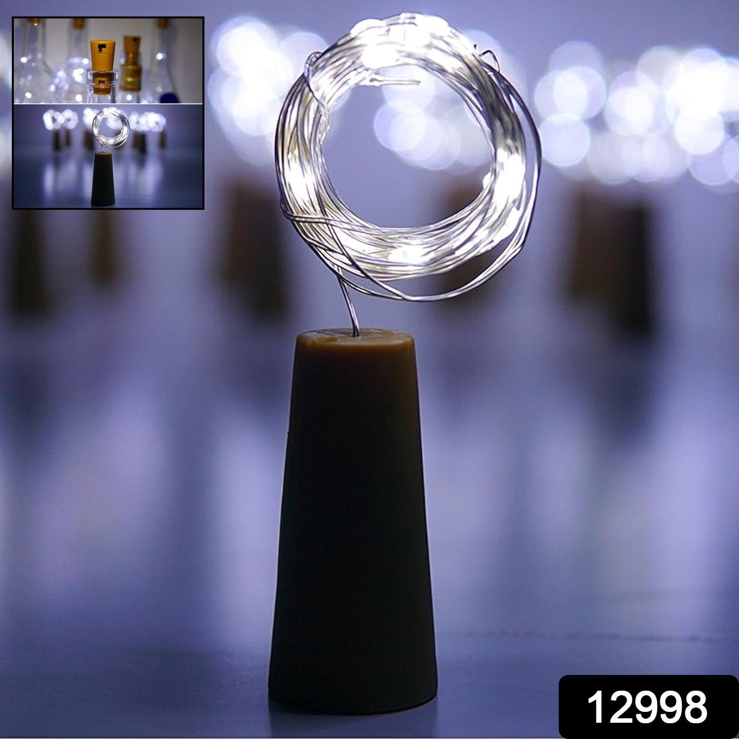 Wine Bottle Cork String Light | Multi LED / 2M Cable Length Copper Wire Battery Operated (White / 1 Pc