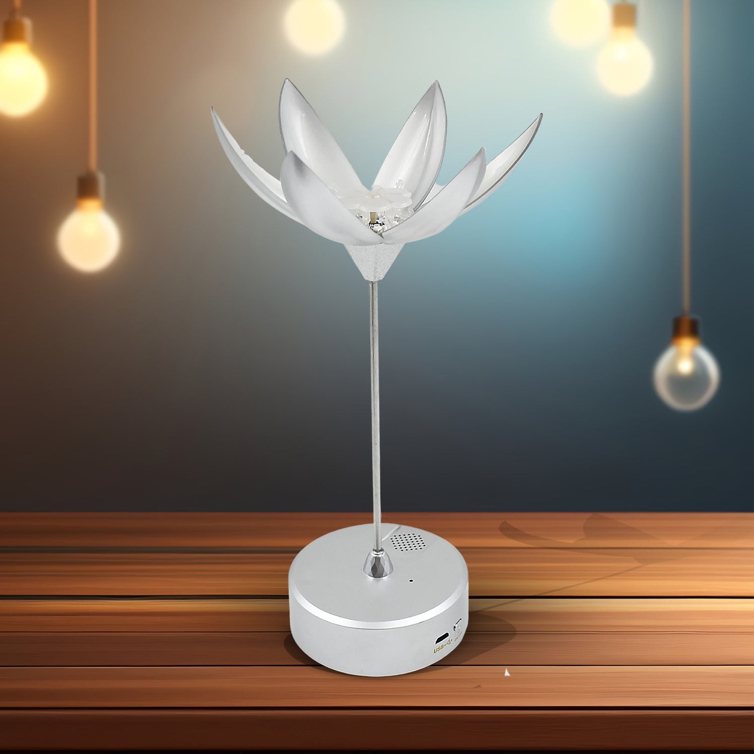 Lotus Flower Lamp with Music, Touch Open and Close, USB Rechargeable (1 Pc / Only One Color) by DeoDap