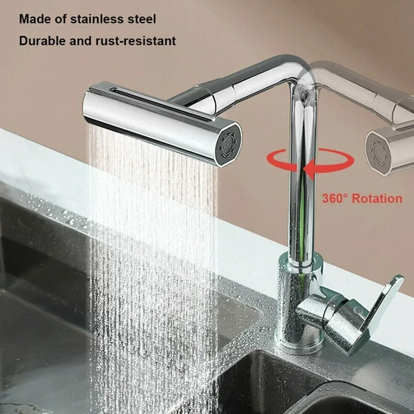 Multifunction Shower Waterfall Kitchen Faucet, 360° Rotation Waterfall Kitchen Faucet, Touch Kitchen Faucet, Faucet Extender for Kitchen Sink, Swivel Waterfall Kitchen Faucet for Washing Vegetable Fru