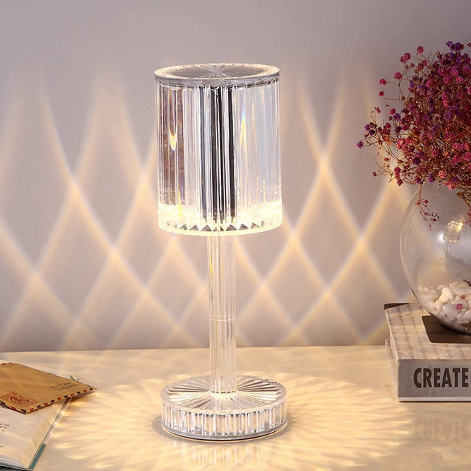Crystal Table Lamp , Touch Control Atmosphere Nightstand Lamp With USB Charging Line by DeoDap