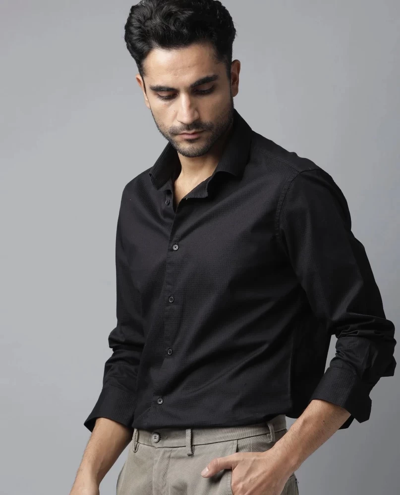 Men Solid Casual Black Shirt