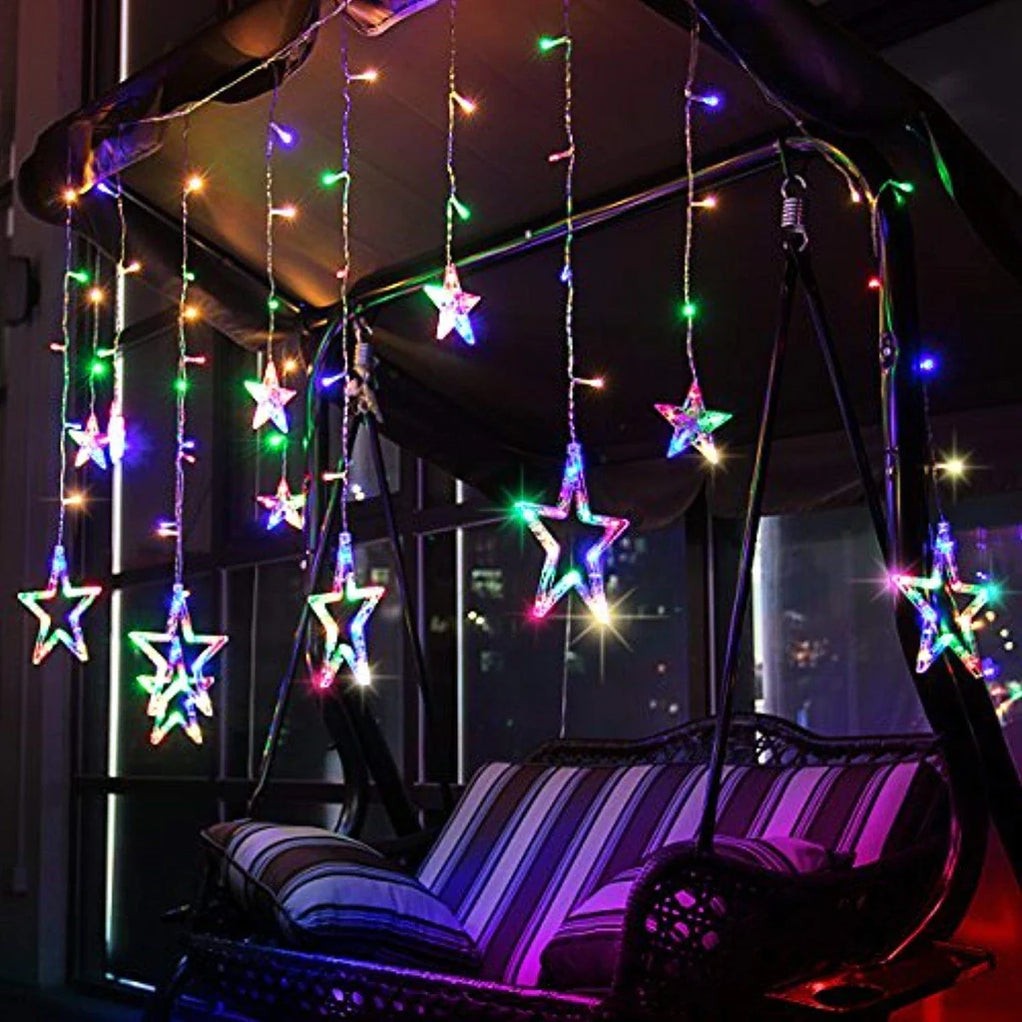 12 Stars LED Curtain String Lights with 8 Flashing Modes for Home Decoration, Diwali & Wedding LED Christmas Light Indoor and Outdoor Light ,Festival Decoration (Multicolor